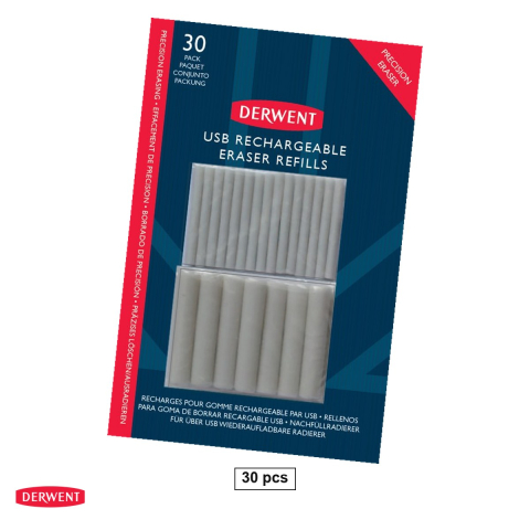 Birotica papetarie - Set 30 rezerve pentru radiera electrica Derwent Professional, 15 de 5 mm si 15 de 2.4 mm, albe