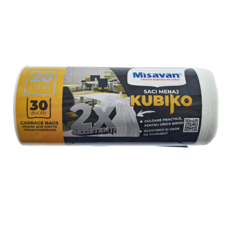 Saci menajeri - Set 30 saci menajeri KUBICO 20L HDLD rezistenti pentru cosuri mici, curatenie si organizare, dimensiuni 43 x 48 cm, albi