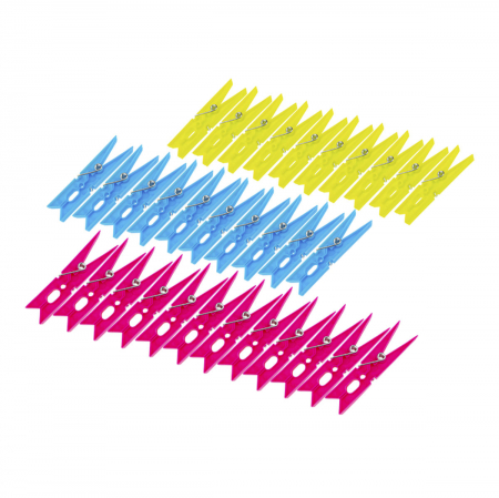 Elemente prindere - Set 32 cleme pentru rufe, cu arc metalic, din plastic, 98 x 23x 12 mm, 41103, multicolor