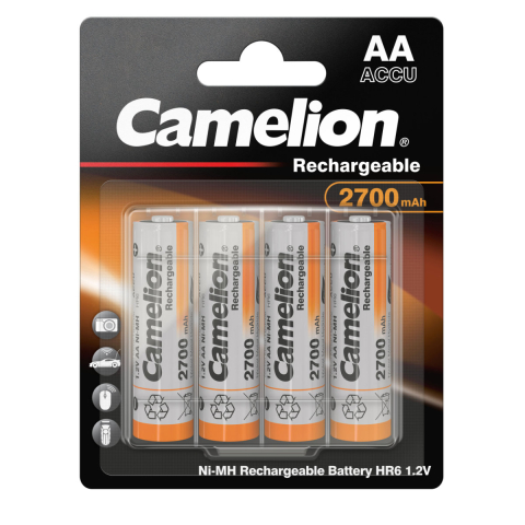 Baterii acumulatori standard - Set 4 Acumulatori AA Reincarcabili Camelion Ni-MH 2700mAh, Capacitate Ultra-Mare, Pentru Aparate Foto, Jucarii, Echipamente High-Drain, Blister