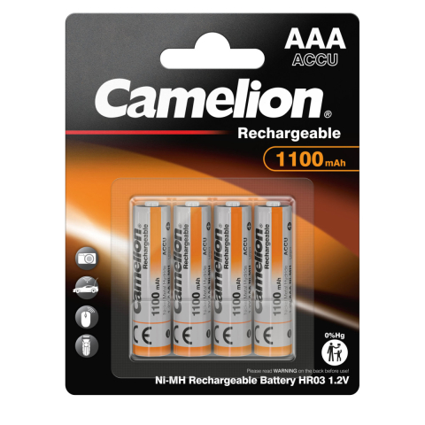 Acumulator R3 / AAA - Set 4 Acumulatori AAA Reincarcabili Camelion Ni-MH 1100mAh, Preincarcati, Pentru Jucarii Telecomandate, Mouse-uri, Echipamente Puternice, Blister