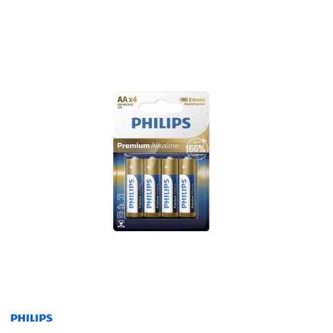 Baterii Alcaline LR06 - Set 4 baterii Philips AA LR6 Premium Alkaline, 1,50 V, in blister
