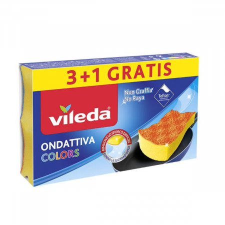 Bureti si spalatoare - Set 4 bureti abrazivi Vileda Ondattiva Colors 20804, pentru teflon