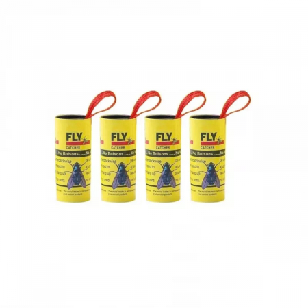 Adezivi - Set 4 capcane pentru muste, cu banda de hartie lipicioasa, la rola, galben