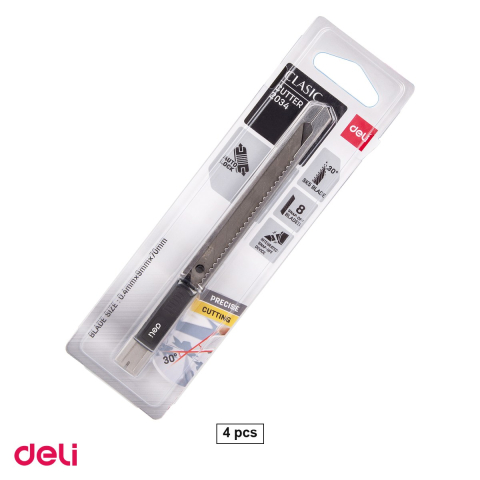 Cuttere si lame de rezerva - Set 4 cuttere mici metalice Deli, lama 9 mm cu varf la 30 de grade