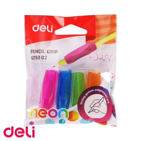Birotica papetarie - Set 4 gripuri cauciucate Deli pentru creioane cu mina grafit, scriere comfortabila, culori asortate