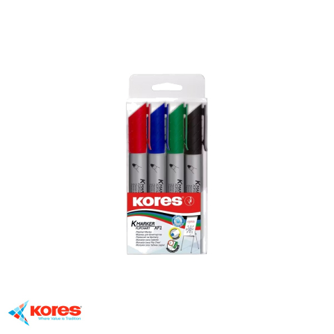 Markere flipchart - Set 4 markere flipchart Kores Eco, varf rotund 3 mm, cerneala pe baza de apa, pentru prezentari si training