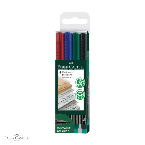 Markere - Set 4 markere permanente Faber-Castell Multimark, varf fin F 0.6 mm, pentru CD, sticla, metal si plastic