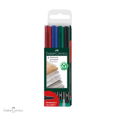 Markere - Set 4 markere permanente Faber-Castell Multimark, varf super fin 0.4 mm, pentru CD, sticla si plastic