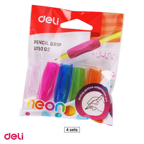 Birotica papetarie - Set 4 pachete gripuri cauciucate pentru creion Deli, 4 bucati pe pachet, culori asortate