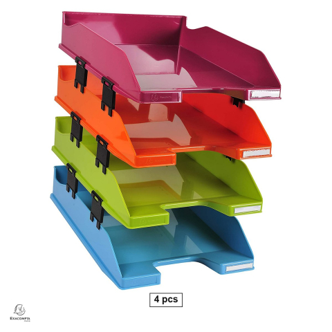Birotica papetarie - Set 4 tavite suprapozabile Exacompta cu 12 distantiere, 347x255x244 mm, culori asortate