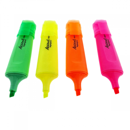 Instrumente de scris - Set 4 textmarkere evidentiatoare fluorescente cu varf dublu de1mm si 5mm, uscare rapida, model Accent S621, cerneala non-toxica