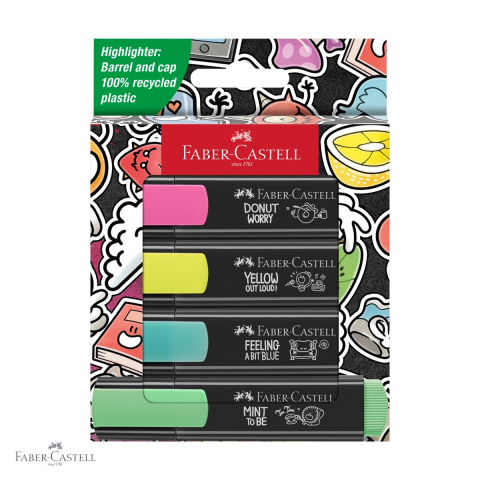 Markere - Set 4 textmarkere Faber-Castell Graffiti, varf tesit 1-5 mm, culori fluorescente, plastic reciclat