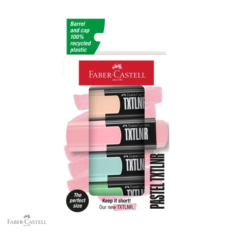 Markere - Set 4 textmarkere mini Faber-Castell, nuante pastelate, varf tesit, pentru subliniere si evidentiere