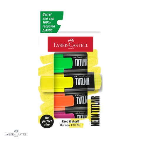 Markere - Set 4 textmarkere mini superfluorescente Faber-Castell, varf tesit, pentru evidentiere text