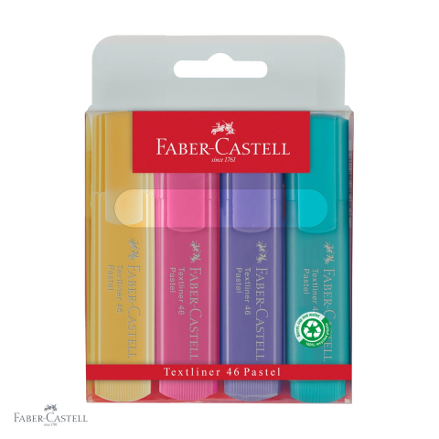 Markere - Set 4 textmarkere pastel Faber-Castell, varf tesit 3 grosimi, cerneala pe baza de apa