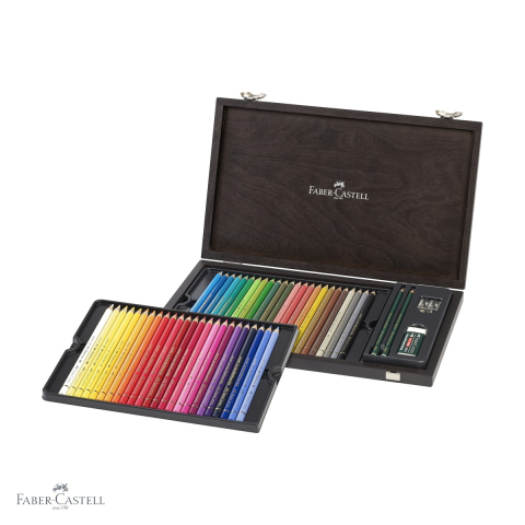 Creioane colorate permanente - Set 48 creioane colorate Faber-Castell Polychromos in cutie din lemn, pigmenti premium, pentru artisti profesionisti
