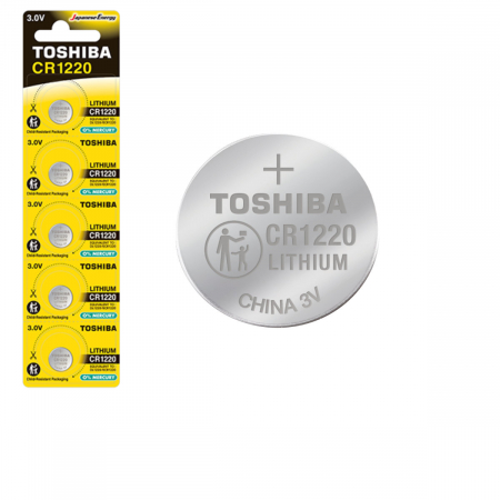 Baterii butoni 3V CR - Lithium - Set 5 baterii Litiu 3V CR1220, tip moneda, Toshiba 10808, in blister