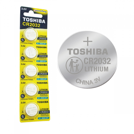 Baterii butoni 3V CR - Lithium - Set 5 baterii litiu 3V CR2032, tip moneda, Toshiba, in blister