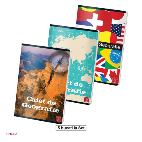 Birotica papetarie - Set 5 caiete Pigna A4, 24 file, geografie color
