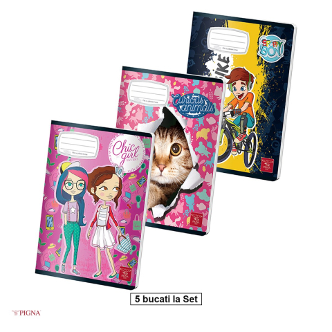 Birotica papetarie - Set 5 caiete Pigna A5, 24 file, geometrie fara, velin