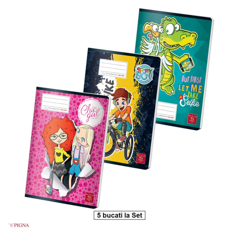 Birotica papetarie - Set 5 caiete Pigna A5, 24 file, geometrie, velin