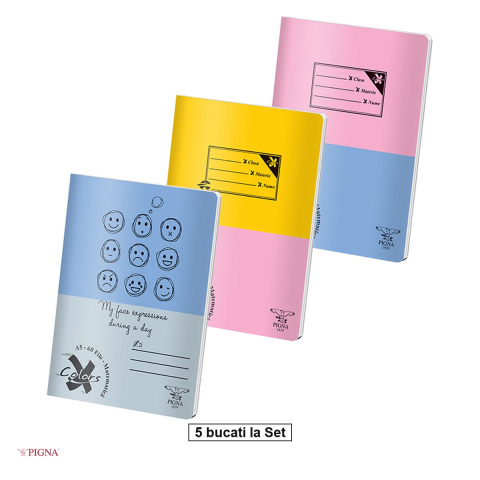 Birotica papetarie - Set 5 caiete Pigna Basic, A5, 60 file, matematica, aritmetica