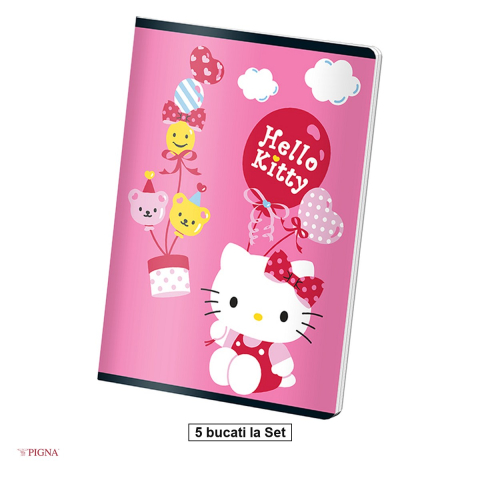 Birotica papetarie - Set 5 caiete Pigna Hello Kitty, A5, 48 file, dictando, 60 g/mp