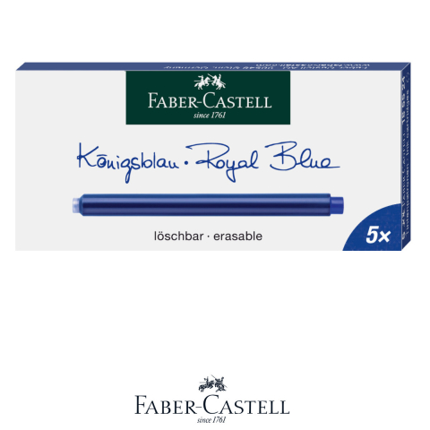 Birotica papetarie - Set 5 Cartuse Cerneala Albastru Royal pentru Stilou, Capacitate Mare, Faber-Castell, pentru Scris Indelungat