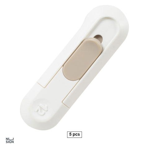 Unelte de mana - Set 5 cuttere mini Deli Nusign, lama 12 mm cu retragere automata, 80x25 mm, alb
