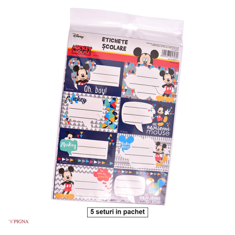 Birotica papetarie - Set 5 pachete x 40 etichete autoadezive Pigna Mickey Mouse, scolare