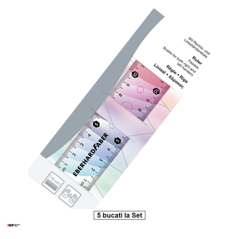 Instrumente de geometrie - Set 5 rigle flexibile 15 cm Eberhard Faber Rainbow, plastic rezistent, pentru scoala si birou
