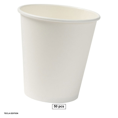 Vesela unica folosinta - Set 50 pahare din carton 236 ml de unica folosinta pentru bauturi calde si reci, albe