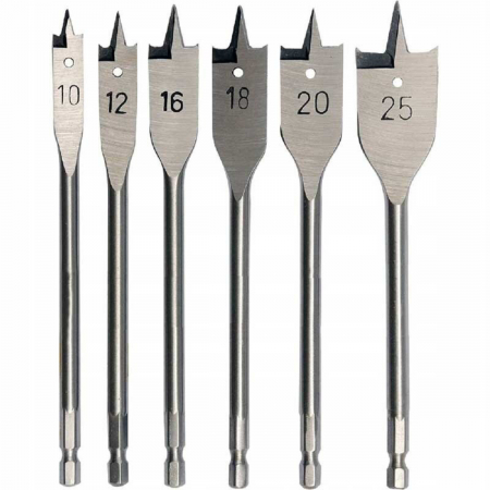 Accesorii gaurire - Set 6 burghie plate pentru lemn, Top Tools 60H860, 10/12/16/18/20/25mm, gri