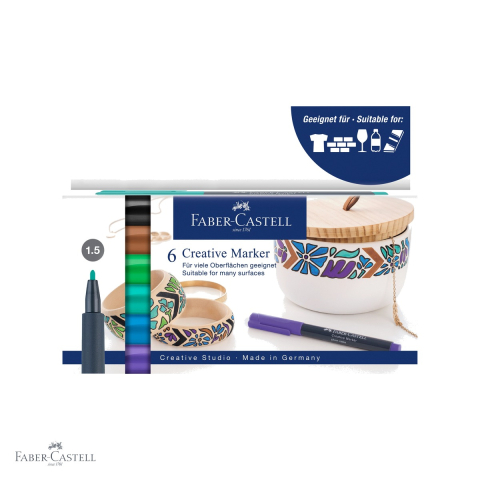 Markere - Set 6 markere creative Faber-Castell Forrest, varf fin 1.5 mm, pentru suprafete multiple