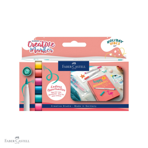 Markere - Set 6 markere creative Faber-Castell Goldfaber Holiday Vibes, varf pensula, pentru suprafete multiple