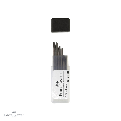 Birotica papetarie - Set 6 mine compas Faber-Castell, grafit H 2 mm, 25 mm lungime, compatibile orice compas