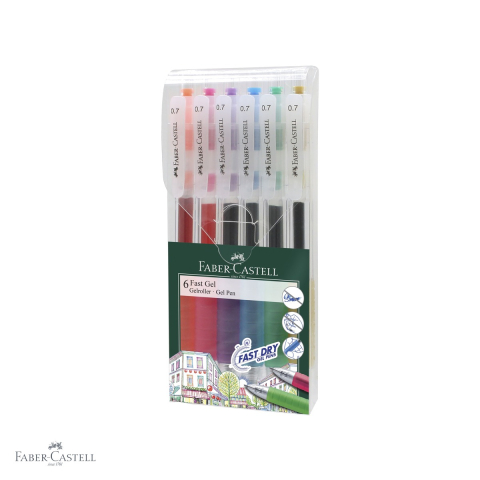 Pixuri cu gel - Set 6 pixuri cu gel Faber-Castell Fast Gel 0.7mm, uscare rapida, multicolor