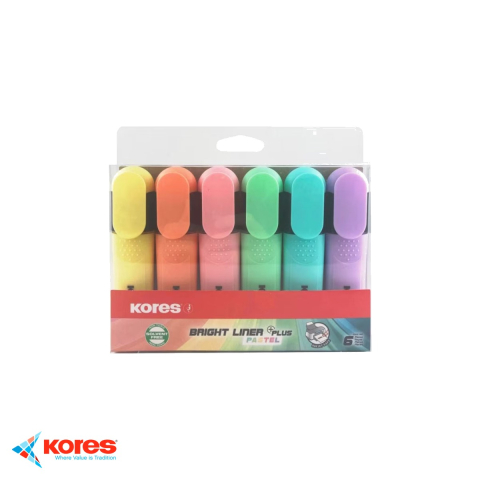 Instrumente de scris - Set 6 textmarkere pastel Kores, cerneala pe baza de apa, forma ergonomica, pentru evidentiere texte