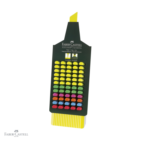 Markere - Set 60 textmarkere Faber-Castell 1548, varf tesit, 6 culori intense asortate, cerneala pe baza de apa, display carton