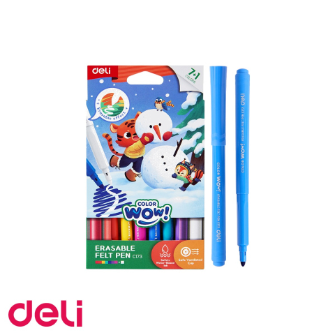 Birotica papetarie - Set 7+1 carioci erasable Deli ColorWow, cu radiera magica, pentru copii si scoala