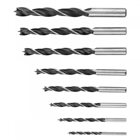 Accesorii gaurire - Set 8 burghie, pentru lemn, Top Tools 60H808, mandrina standard, 3-10 mm, negre
