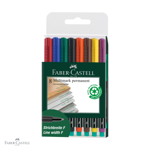 Markere - Set 8 markere permanente Faber-Castell Multimark, varf fin 0.6 mm, pentru CD, sticla si plastic