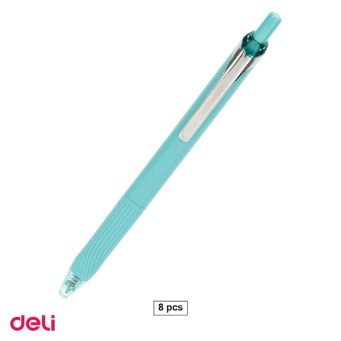 Birotica papetarie - Set 8 pixuri cu gel Deli, cu mecanism, varf 0.7 mm, cerneala neagra
