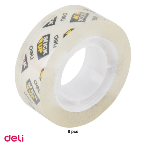 Ambalaj birou - Set 8 role banda adeziva Deli 18 mm x 27 m, pentru lipit, sigilat si corectat documente, transparente