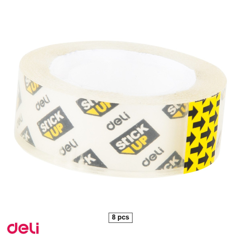 Ambalaj birou - Set 8 role banda adeziva Deli 18 mm x 33 m din polipropilena, adeziv acrilic netoxic, rezistenta la ingalbenire, se rupe cu mana, transparente