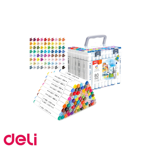 Markere speciale pentru desen si arta - Set 80 markere sketching Deli, varf dublu rotund 1mm si tesit 7mm, cerneala pe baza de alcool, pentru schite si ilustratie