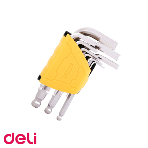 Unelte de mana - Set 9 chei imbus cap sferic Deli, material CR-V nichelet, pentru suruburi cu locas hexagonal