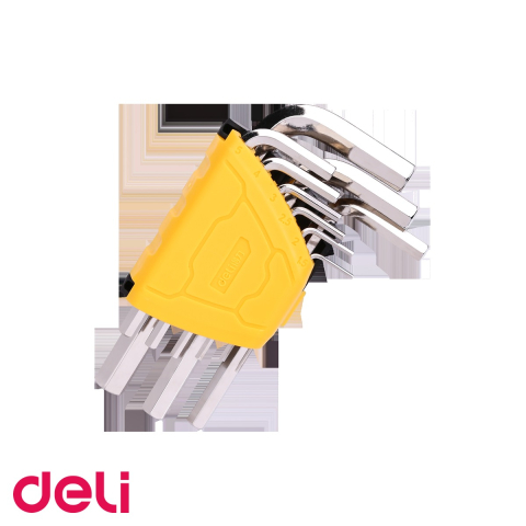 Unelte de mana - Set 9 chei imbus Deli, material CR-V cu suprafata nichelata, pentru suruburi cu locas hexagonal