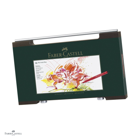 Handmade Creativ si Hobby - Set 90 markere cu tus Faber-Castell Pitt Artist Pen, cutie de lemn, rezistente la apa, rezistente la lumina, fara acizi